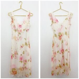 Vintage Y2K La Belle Floral Chiffon Fairy Midi Dress Size 7 Cottagecore Coquette
